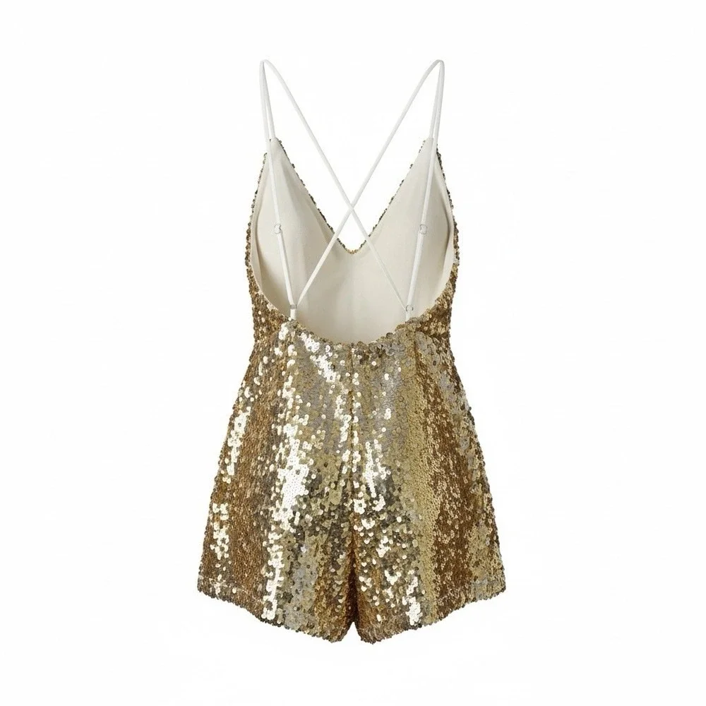 L'Atiste Formal Romper Womens Gold Party Club Sequin Size Small S Bachelorette - Picture 9 of 9
